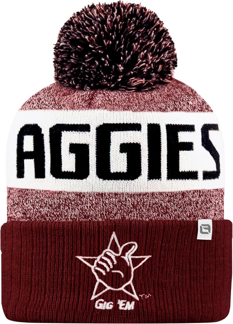 LogoFit NCAA Team Color-Embroidered Logo -Cuffed Knit Skully Beanie Pom Hat-OSFM - Image 2